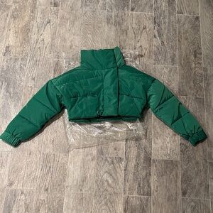 ASOS Green Cropped Puffer Bomber Jacket